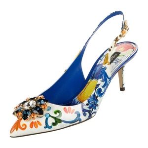 DOLCE & GABBANA Patent Leather Floral Print Slingback Pumps Size: 9.5 | IT 39.5